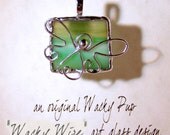 Dancing Butterfly Angel Freeform Pendant on Aqua Green Stained Glass Christian Necklace Wacky Wire Design Artisan Soldered Charm WA18B