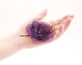Flower hair clip Ombre Organza Purple blue Romantic hair accessories OOAK by Jye, Hand-made in France - Joliejye