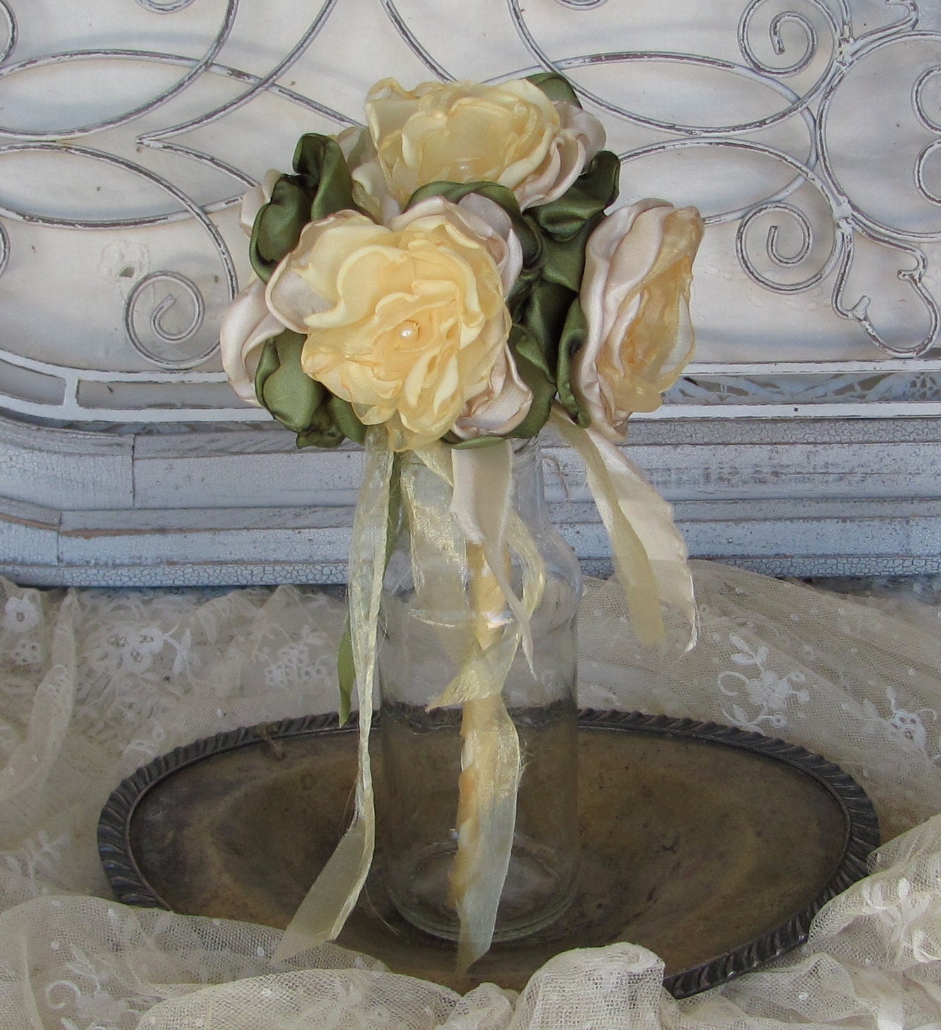 Wedding Bridesmaid  Bouquet Small Fabric Flowers Custom Order any color