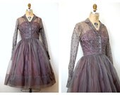 1950s dress / 50s Jonathan Logan party dress / Dusky Cutout Floral