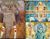 India art set, instant collection, Choose Two, elephant, ganesha, taj mahal, buddha, zen, lotus, gilded, jaipur, henna, painting, modern art - TarasArtHouse