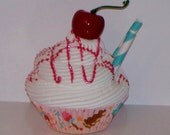 Ice Cream Fake Cupcake, Cherry Drizzle Syrup, Cherry on Top, cute Summer Kitchen Home Decor, Photo Props, Cupcake Shops Display