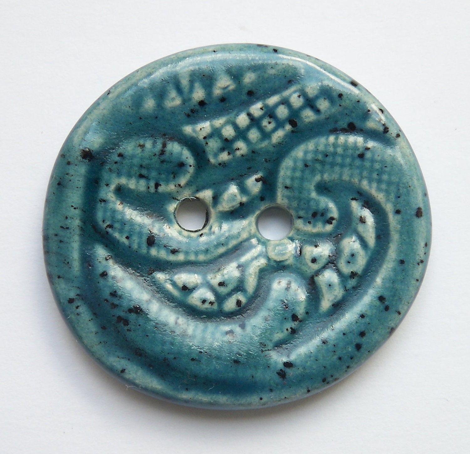 Large Patterned Aquamarine Blue Ceramic Button