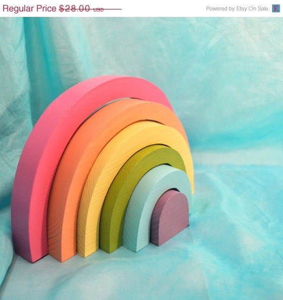 Sale Today - Kids Wooden Toy,  Pastel Rainbow Stacker / Waldorf Toys - TheEnchantedCupboard
