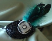 Hair bridal accessories, Feathered Fascinator , Bridal Party Headpiece,Fascinator, Black Beaded Fascinator