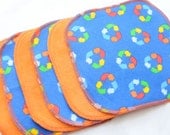 Set of 6 Cloth Wipes<br>Cotton Velour and flannel<br><b>Blue Recycle</b>