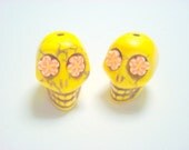 Orange Flower Eyes Sunny Yellow Howlite Day of the Dead Sugar Skull Beads