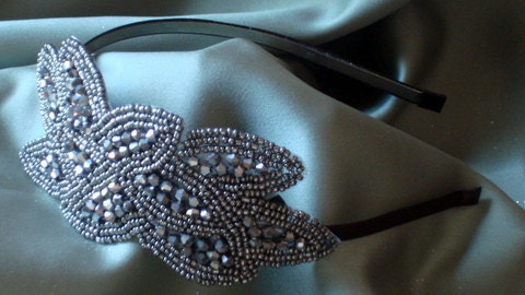 Hair bridal accessories, Bridal Party Headpiece, Gunmetal Beaded applique