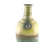 Large Yellow Green Ceramic Bottle - Textured and Glazed Art Vase - Ready to Ship Pottery