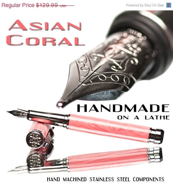 20% ALL PENS On SALE Now Fountain Pen for sale - Pink Coral handmade Fine writing instrument handcrafted Components hand machined
