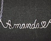 Name Necklace with Heart in Sterling Silver wire