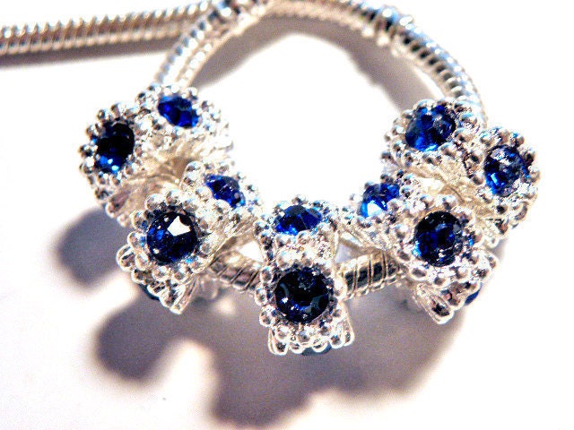 FREe SHIPPING european bead dark blue rhinestone Charm PBB654