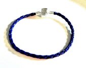 FREe SHIPPING European  beads Bracelet leather dark blue  7"  PLB093