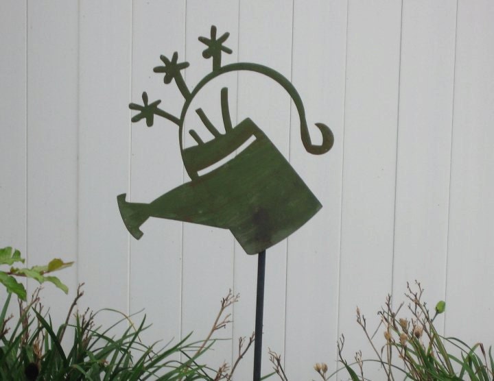 Watering Can Garden Stake