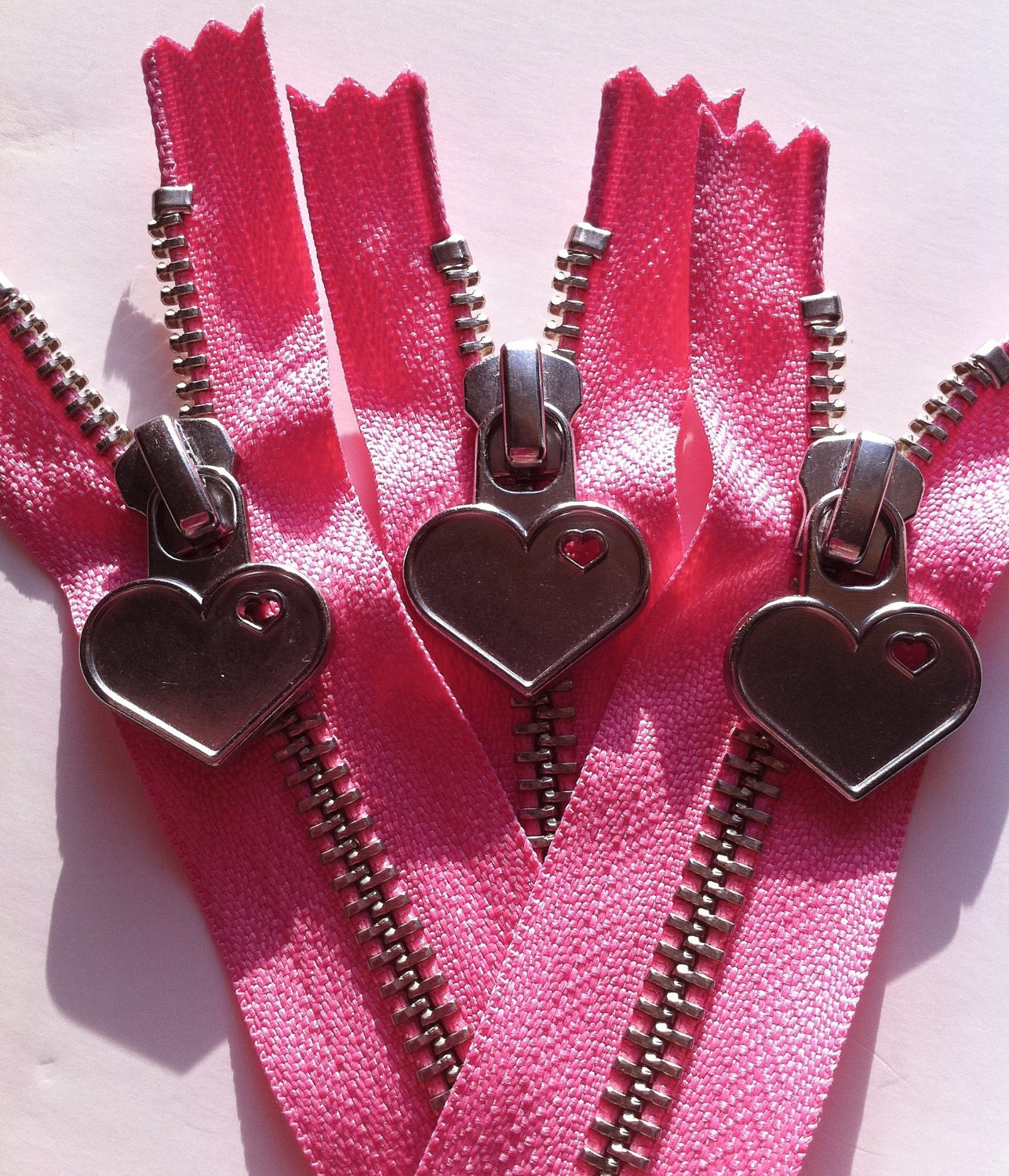 Metal Teeth 7 Inch Zippers with Special Heart Pull - YKK- 3 Pieces- Flamingo Pink 335