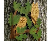 Otus scops - Scops Owl pyrography carving original art by Tanja Sova
