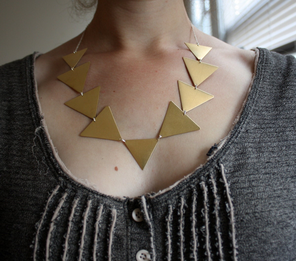 Long Brass Triangle Necklace- Handmade by Rachel Pfeffer