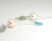 Dainty Blue Sky Topaz Earrings in Vermeil and Pearls Etsy