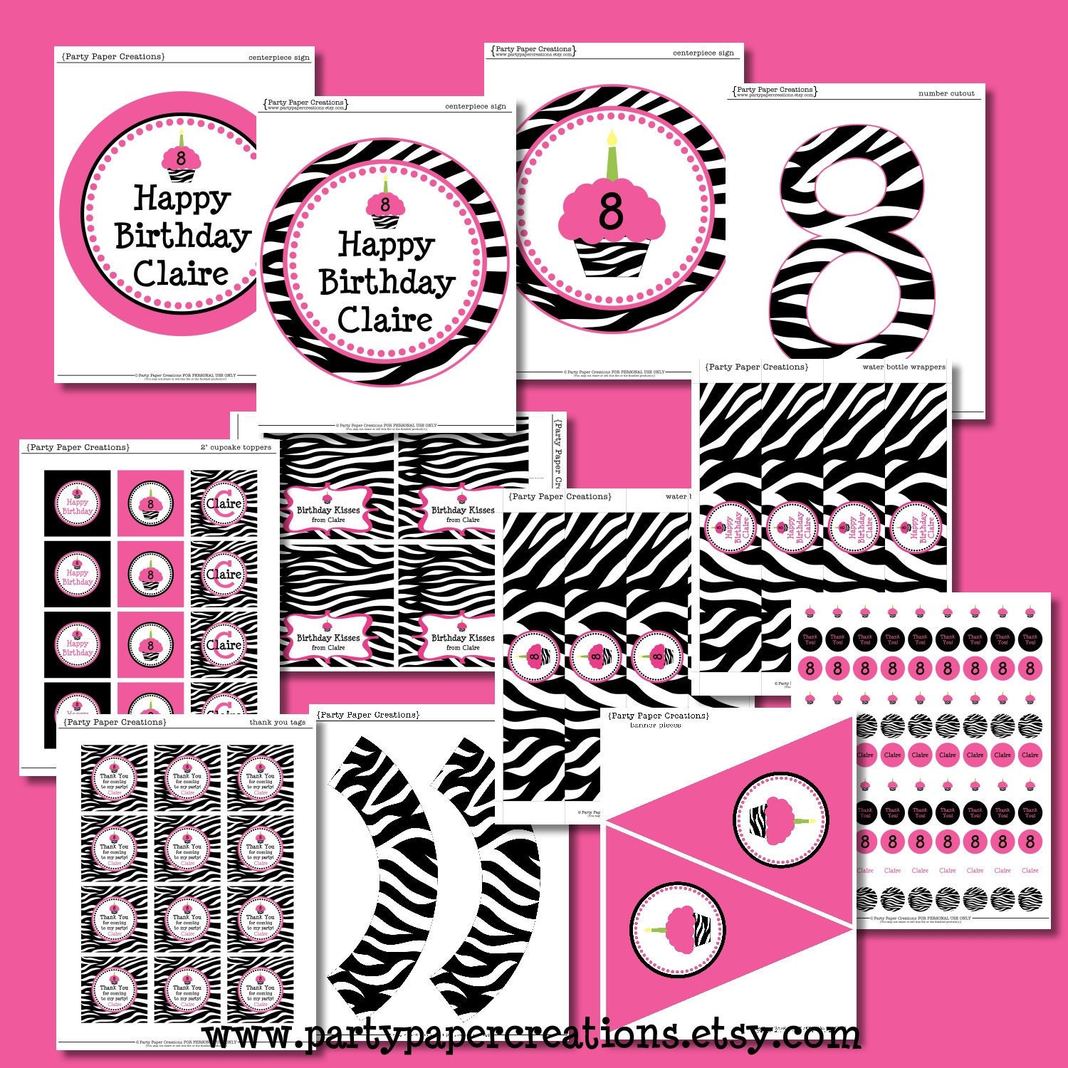 Party Printables - Zebra Cupcake Personalized Birthday Party Decor - DIY Printable Il_170x135