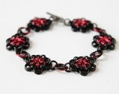 Chainmaille bracelet flower black and red posy chainmail for women