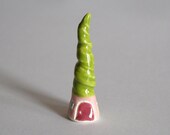 Fairy Gnome Tree House Miniature Ceramic House pink green rose