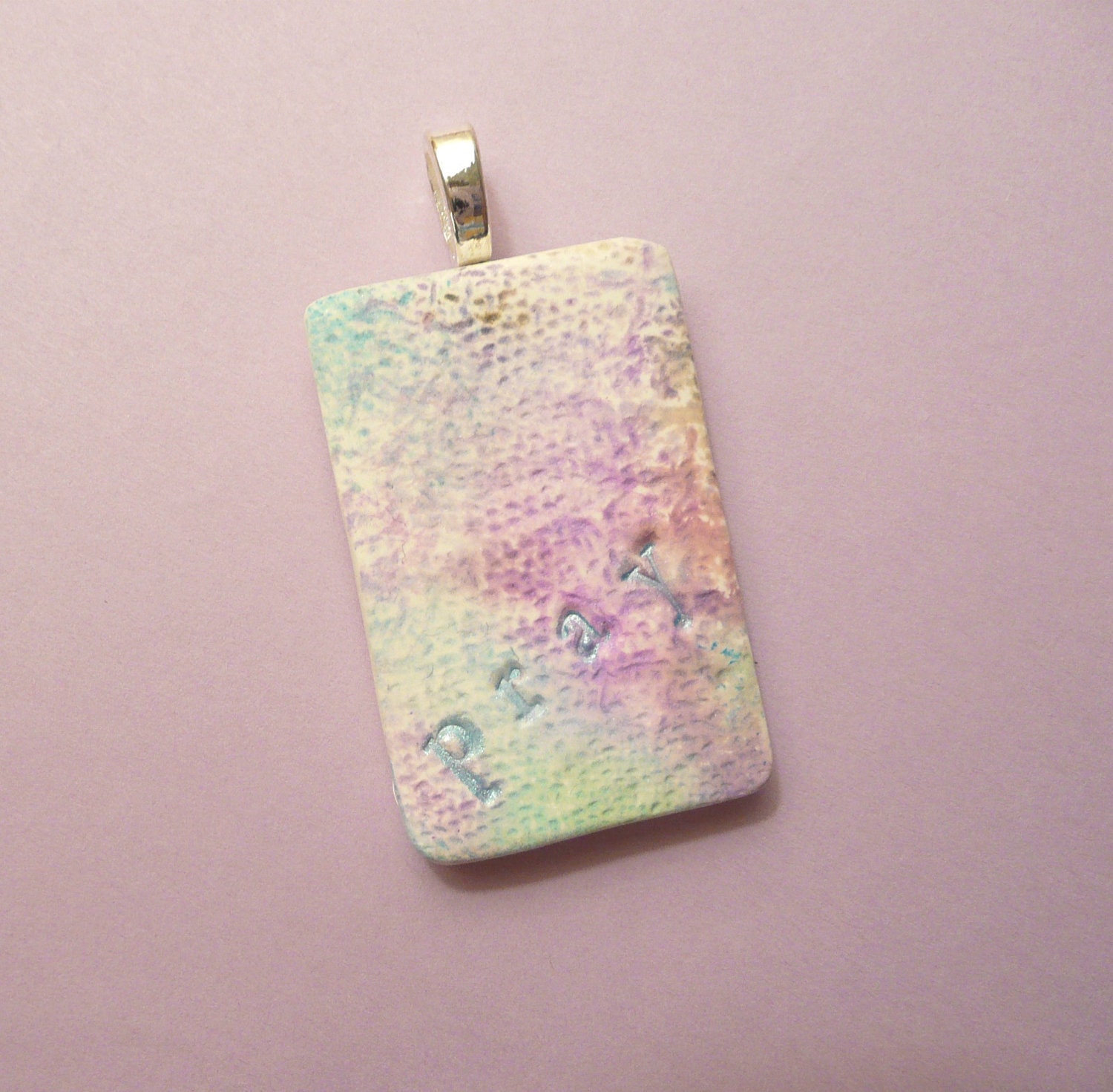 Christian Pray Pendant Pastel Colors - handmade polymer clay religious jewelry