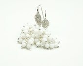 White Jade Bridal Cluster with Diamond Studded Earring Wire