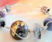 Bracelet Lavender and Gray Debbie Sanders focal bead  sterling silver wire wrapped