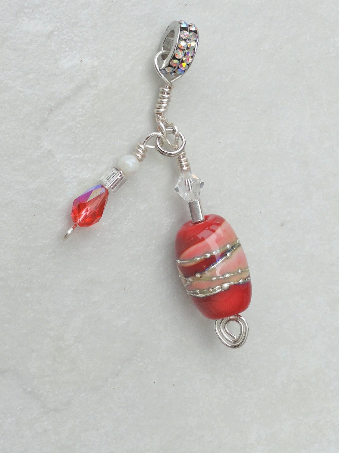 Pendant Cherry Rose Persimmon Focal Bead Wire Wrapped