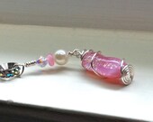 Long Carnation Pink  Dichroic Bead Wirewrapped Pendant