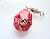 Coral Fushia Jasper Pendant with Ivory Lampwork Bead Dangle