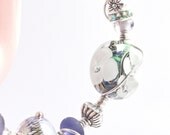 Lilac and Lavender Flower Lampwork Bead Wire Wrapped Bracelet