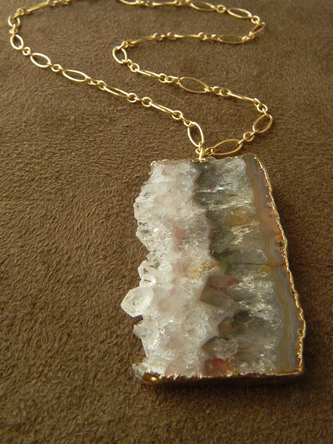 SALE Pale Amethyst Slice Pendant and Gold Fill Fancy Chain Necklace