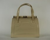 Vintage Cream Handbag with Paisley Lining and Gold Metal Hardware