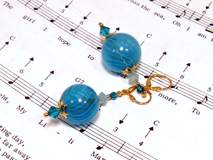 Blown Glass Earrings in Capri Blue and Lime Green - Curacao Dreams