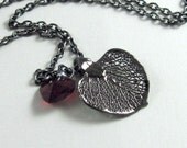 Aspen Leaf Necklace w Red Crystal Heart - Heart of the Forest