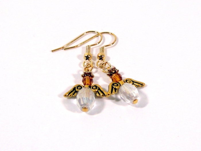 Birthstone Angel Earrings Personalized w Swarvoski Crystals - November's Angel