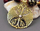 Filigree Pendant Necklace w Chunky Burgundy Red Beads