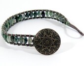 Wrapped Leather Bracelet with Green Moss Agate (Petite length) - Faiza