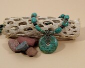 Turquoise Necklace and Pendant  w Wood Accents - Shangri La