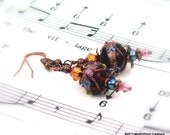 Lampwork Glass, Cultured Pearl, and Crystal Earrings in Brown, Pink, Blue, and Copper