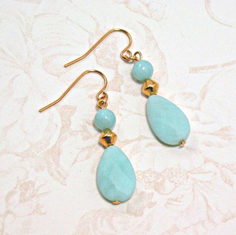 Amazonite Faceted Briolette Drop Earrings - Evandre