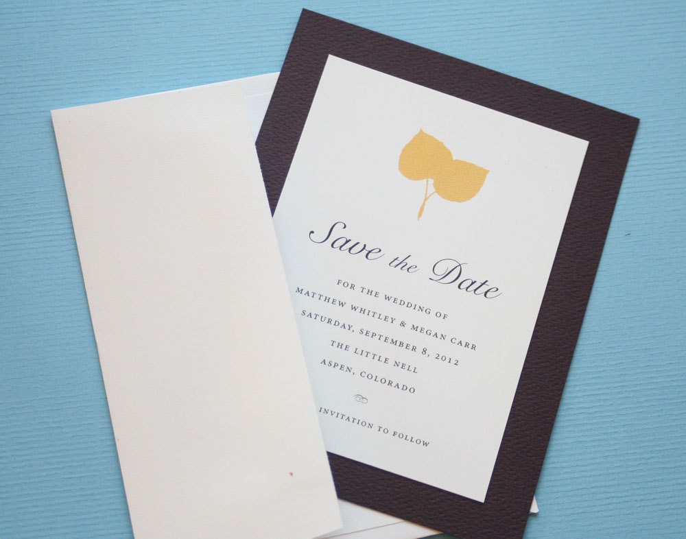 Aspen wedding save the date cards screen print in gold