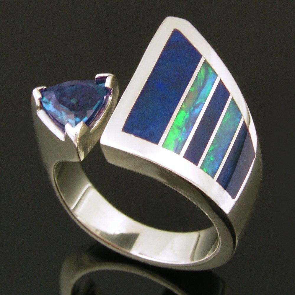 London blue topaz ring with Australian opal and lapis for Horacio
