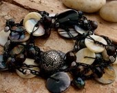 WISDOM - Handmade Crochet Wrap Bracelet-Necklace with Ornate Silver Button