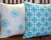 Decorative Pillow Covers in Aqua and White -Two 18 Inch