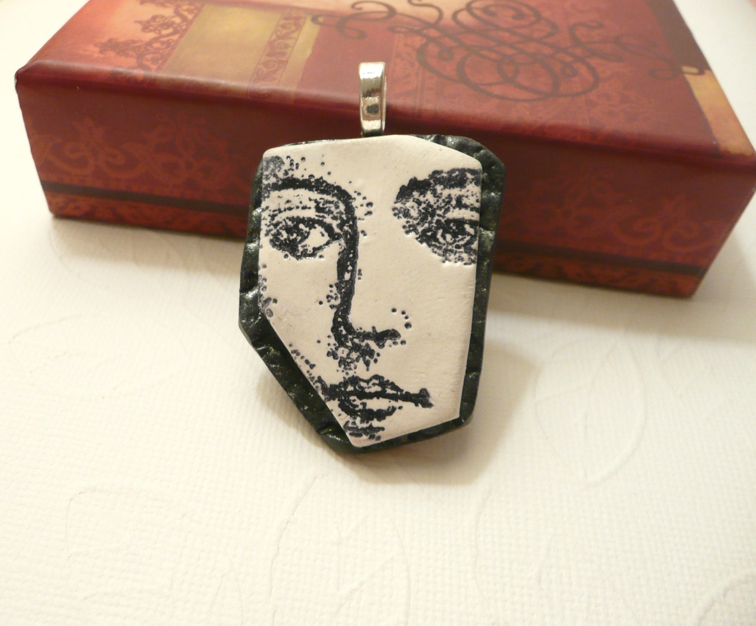 Contemporary Face Pendant artsy handmade polymer clay jewelry