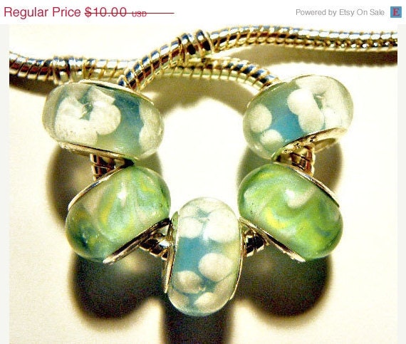 30% CEARANCe SALe and FREE SHIPPING   European beads Set blue green charms PBS412