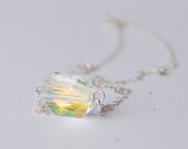 Sunlight Graphic Necklace - sterling silver swarovski crystal solitaire octagon pendant - simple wedding or modern jewelry
