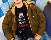 Keep Calm and CARRY A CANON Black  Unisex Cotton Tshirt